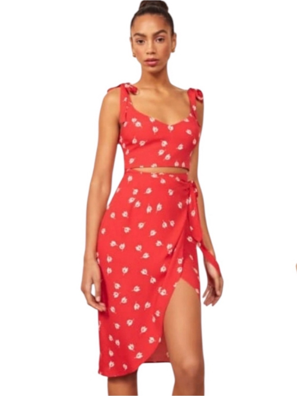 Reformation Red Belinda Floral Jeanne Sheath Cocktail Dress - Size 0